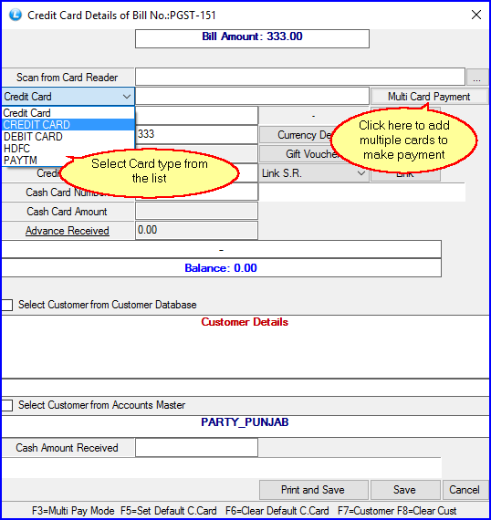 Credit Card Details of Bill-1